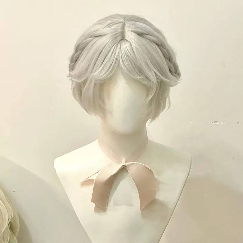 Anime Identity V Red Lady Promised Day Reversion Cosplay Wig Grey Braided Style Heat Resistant Synthetic Fiber Hair Rose Net