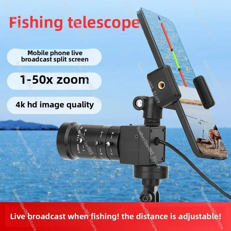 Fishing Telescope Float Viewer 50X Zoom 4K HD Split Screen Phone Live Camera Lens