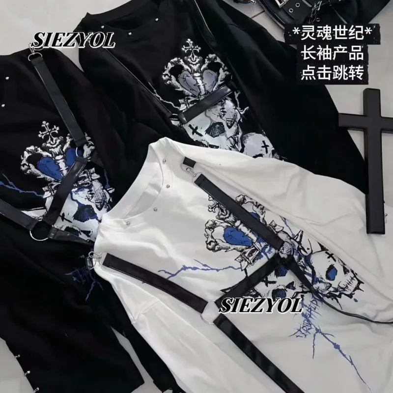 Loose Crew Neck Tops Autumn New Original Printing Subculture Belt Splicing Sweet Cool Girls Short-sleeved T-shirt Women Clothes
