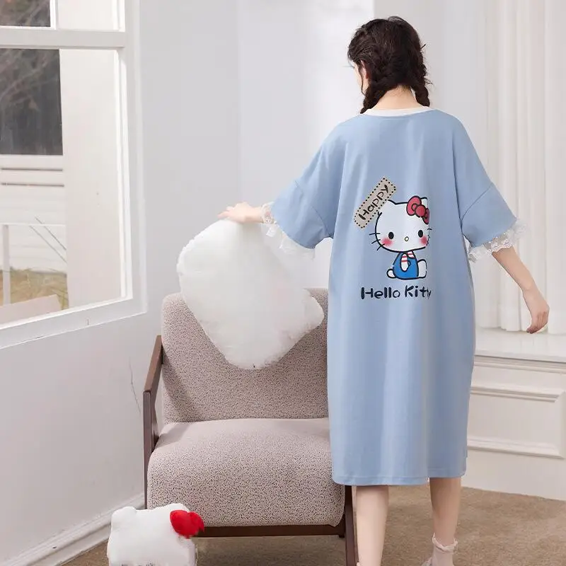 

Summer Cartoon Girl Comfortable Nightgown Anime Cute Round Neck Student Loose Casual Pajamas Sweet Teenage Home Clothes Soft