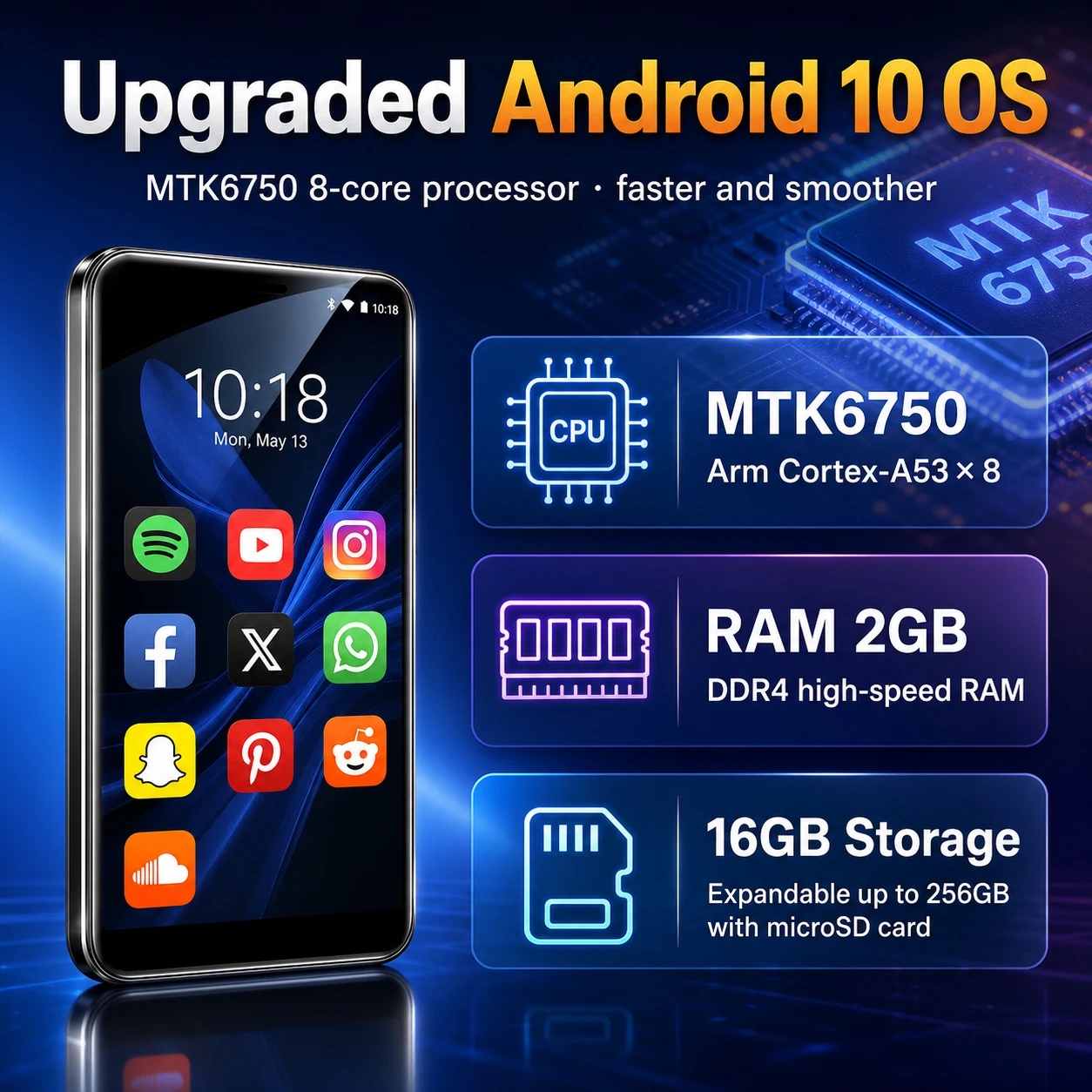 Famue BF12 Premium 4-inch MP3 Player Android 10 4GB RAM 32GB ROM Expandable to 1TB Wi-Fi Integrated Spotify Apple Music Pandora