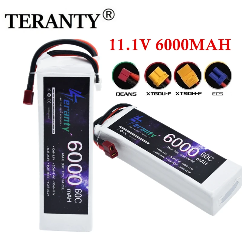 TERANTY LiPo 배터리, 6000mAh 60C, XT60 커넥터, 소프트 팩 RC 차량, 자동차 트럭 탱크 보트 트러기 버기 EC5 XT90 DEANS T