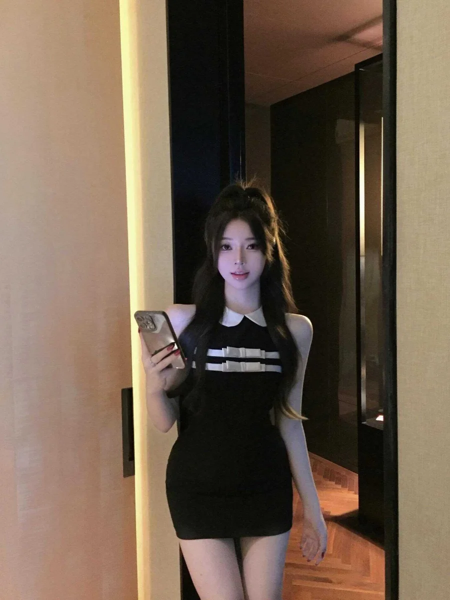 

Sweet And Spicy Knot Doll Collar Svel Women's Dr Slimming High Waist ort Skirt Sexy Sle Summer Dr