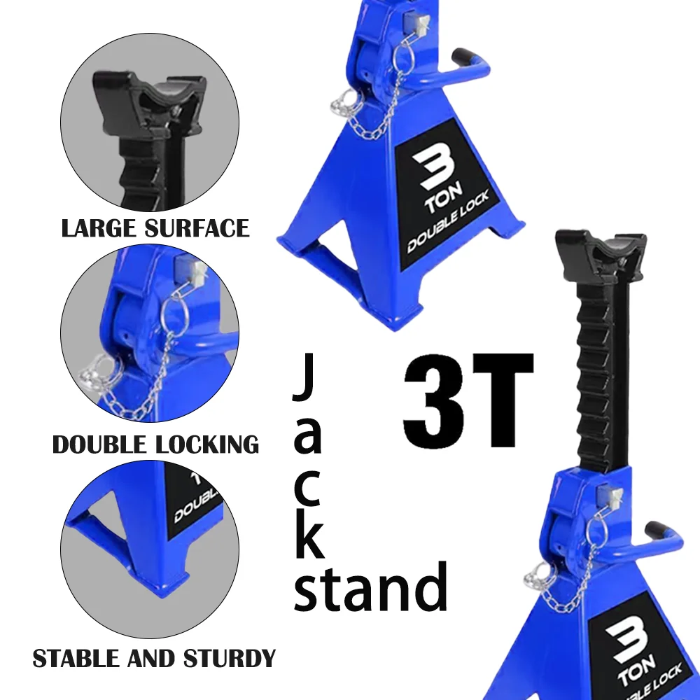 1 زوج 3 طن جاك تقف دبوس أمان مزدوج سعة 6000 رطل ، ارتفاع قابل للتعديل لرفع شاحنة بيك اب سيارة