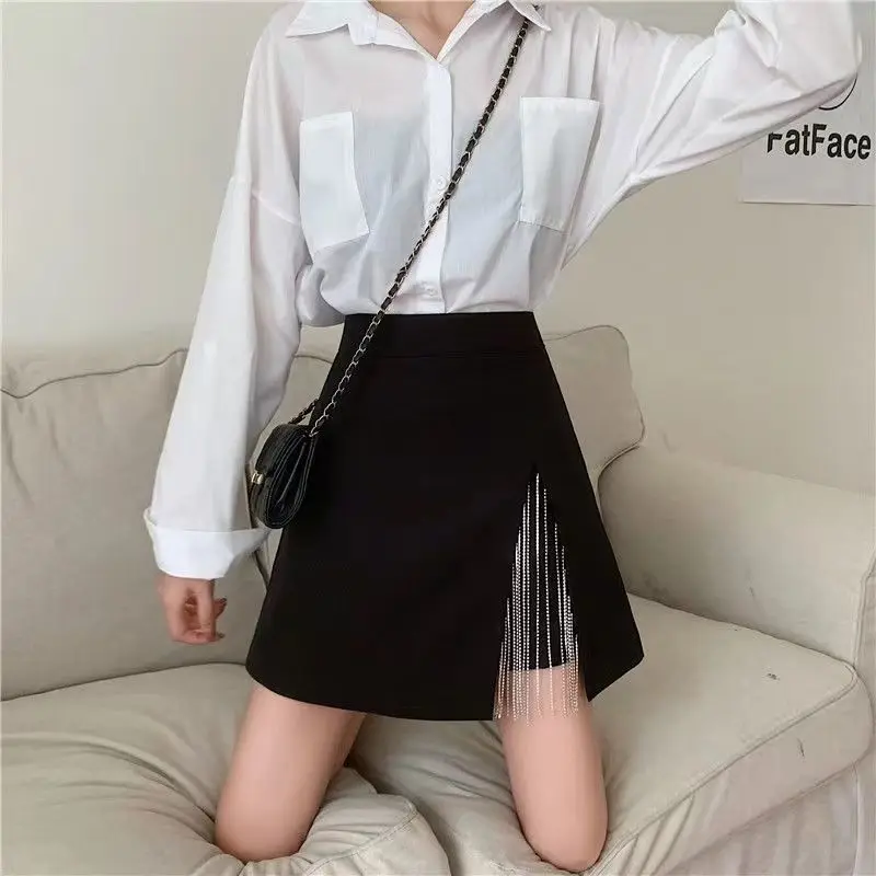 

Women's Skirt Fashion Sexy Mini Xiusheng Solid Color A-line Skirt Female Student Uniform Korean Edition Black High Waist L373