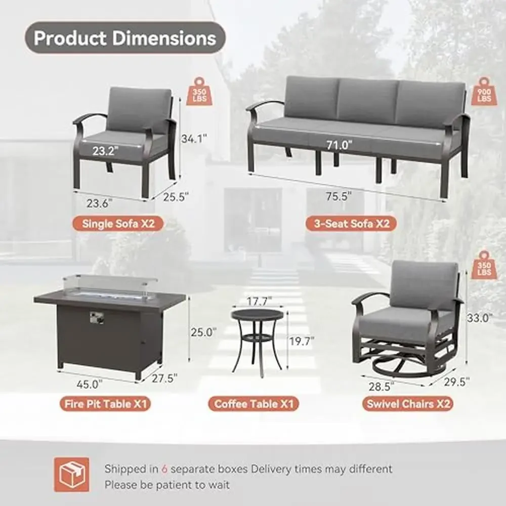 Modern Aluminum Outdoor Furniture Set with 10 Seats and Fire Pit Table Swivel Rocking Chairs Premium Quality Easy to Clean and