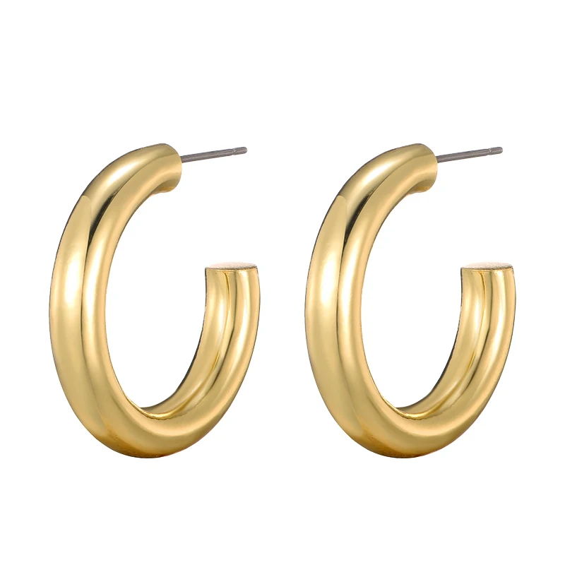 Classic Fashion Glossy Round C Shape Steel Pin Hoop Earrings For Women Gold Silver Color Stud Jewelry Daily Wear Earrings