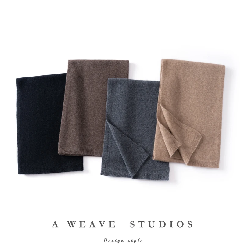 A-Level 100% Pure Cashmere Knitted Sarf Men And Women Solid Color Neck Protection Scarf Warm Scarf Autumn And Winter Versatile.