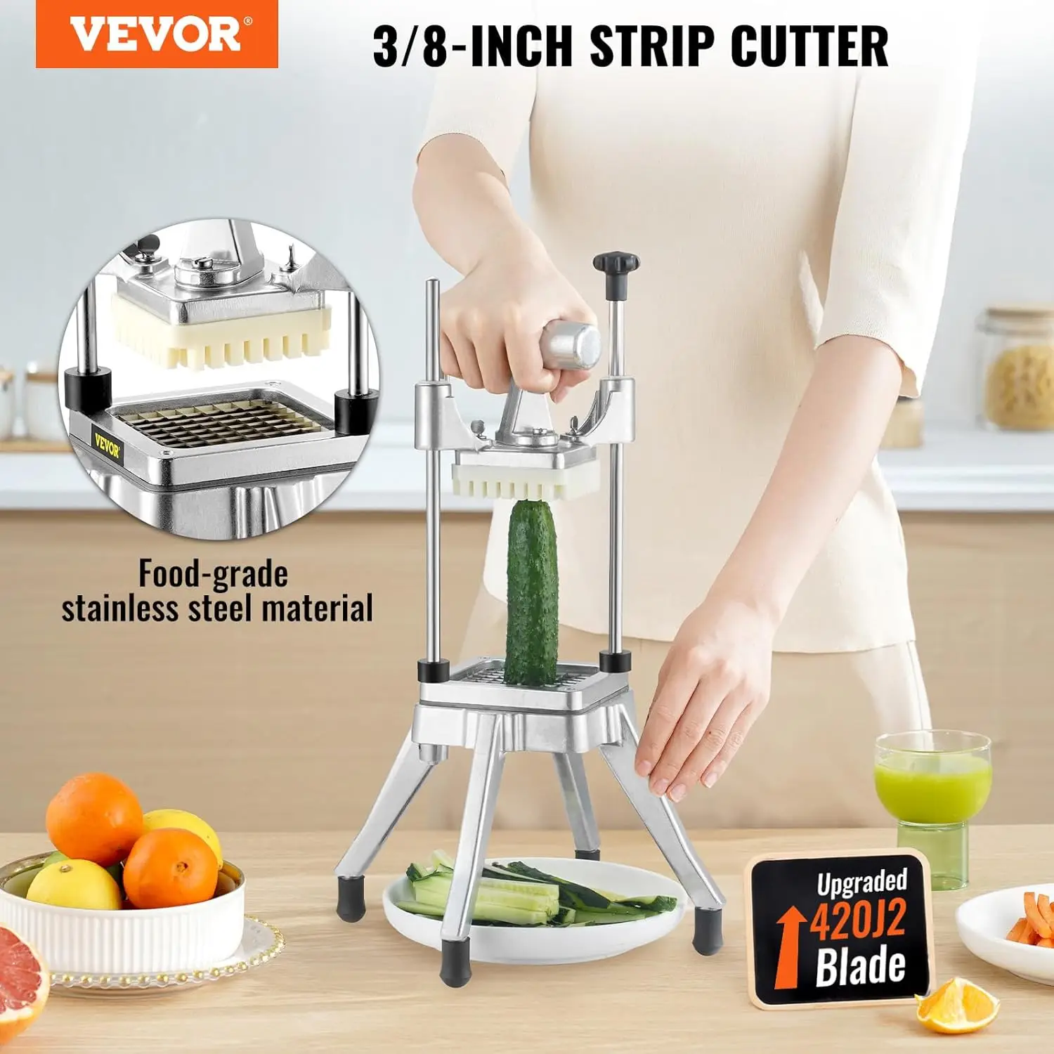 Vegetable Fruit Chopper 3/8″ Blade Heavy Duty Professional Food Dicer Kattex French Fry Cutter Onion Slicer Stainless Steel