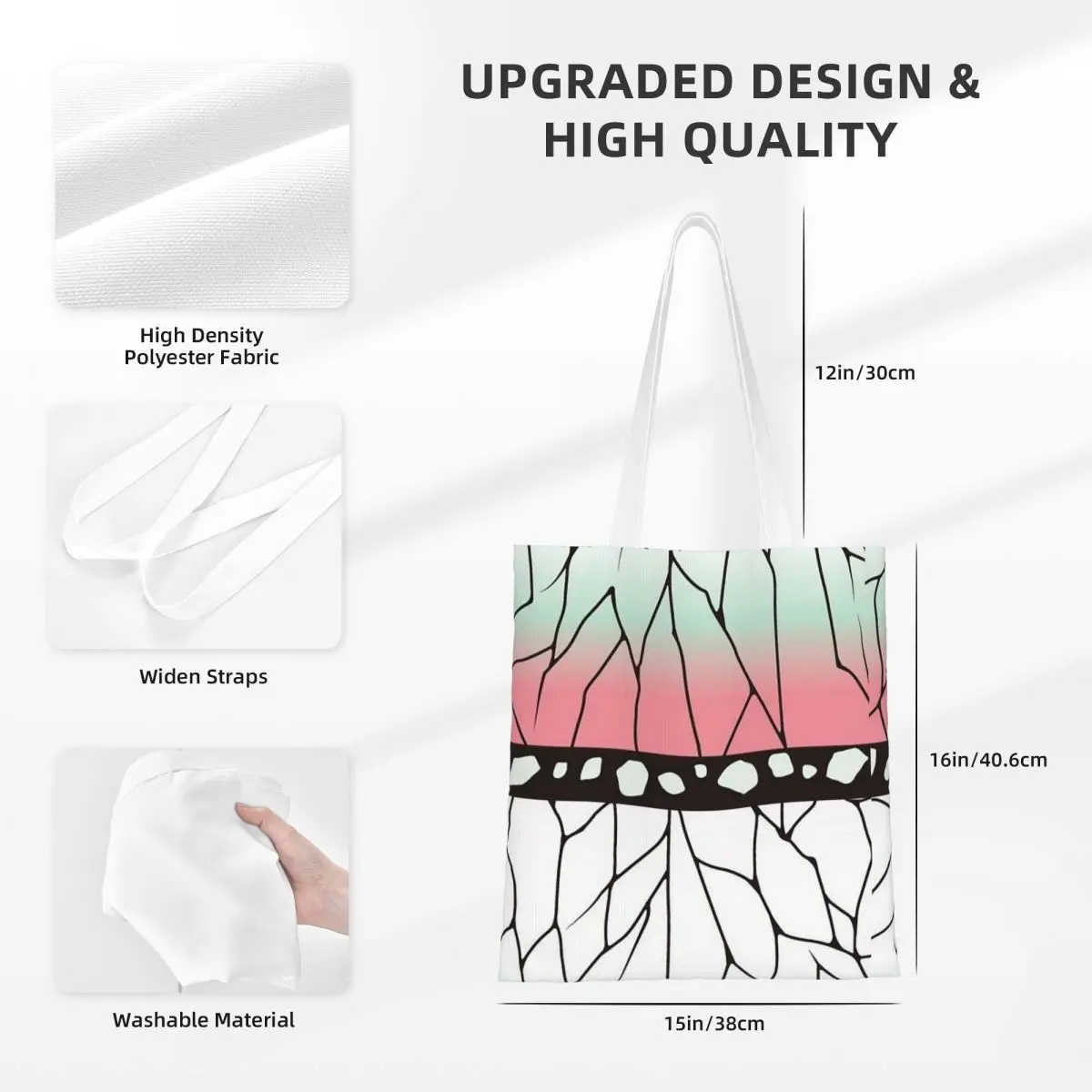 Kimetsu No Yaiba Shopper Bag Demon Slayered Bolsas ao ar livre Senhoras Bolsas de compras personalizadas Lazer Bolsa de poliéster