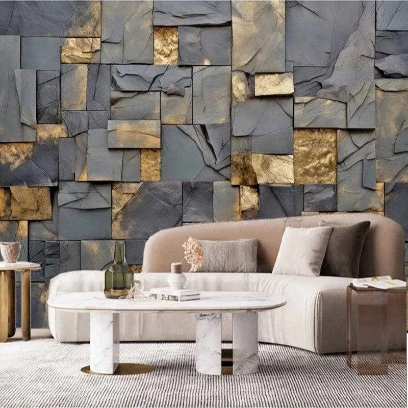 MU7841 Rock Cultural stone Gold foil art Simple Modern Custom TV sofa living rooms bedrooms background wall home decor