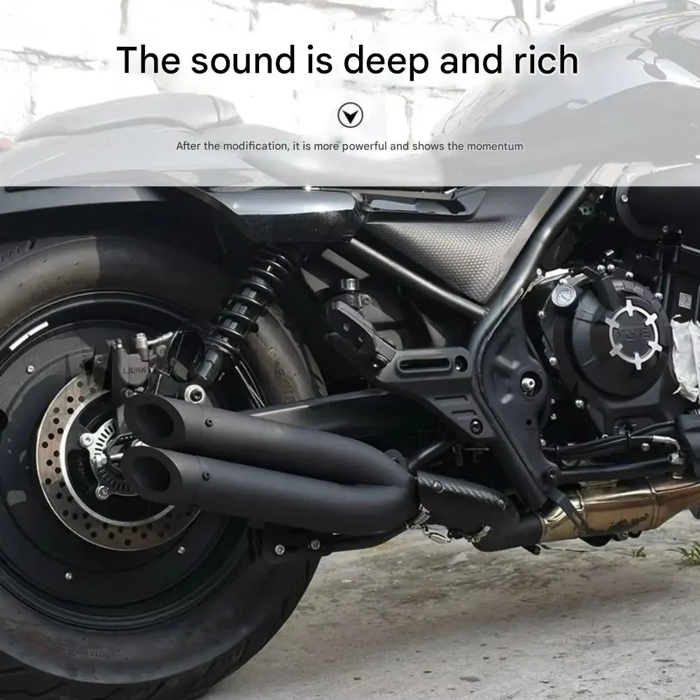 For VOGE CU525 Full System Exhaust Pipe Muffler Dual Out VH Style Deep Heavy Bass Sound Accesorios Moto Escape Moto Parts