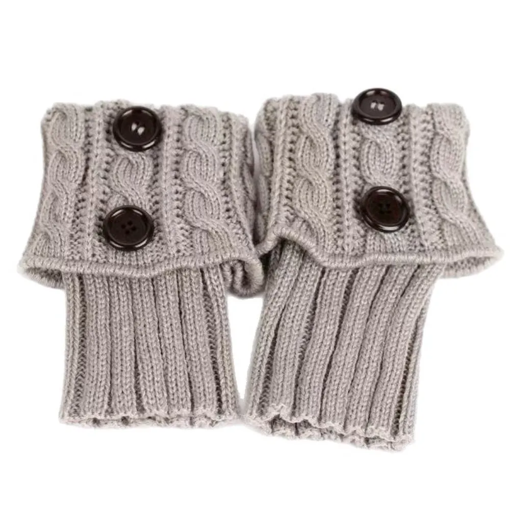Fashion Crochet Knitted Boot Sock Sleeves Foot Cover Cable Knit Leg Warmers Soft Solid Color Turned-up Button Socks Women