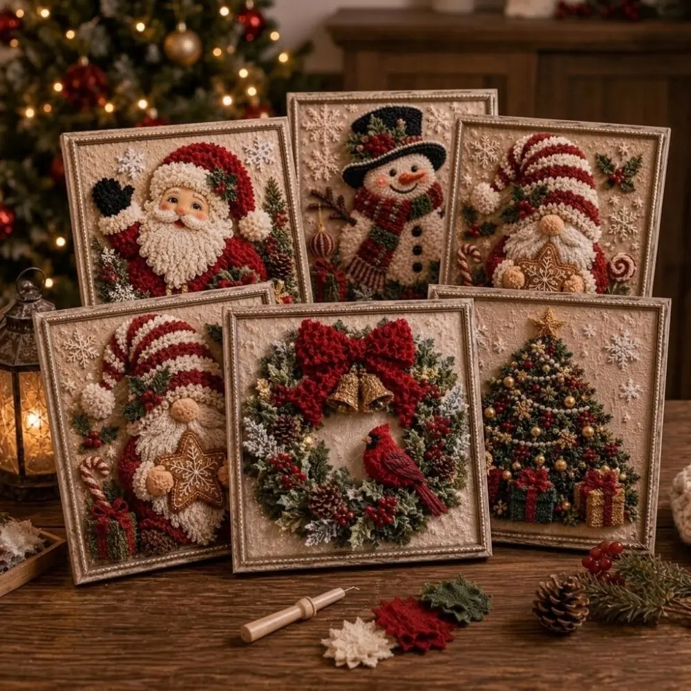 Handmade Christmas Fabric Poke Art Kit Educational Wall Hanging 3D Fabric Embroidery DIY Set Unique Vintage