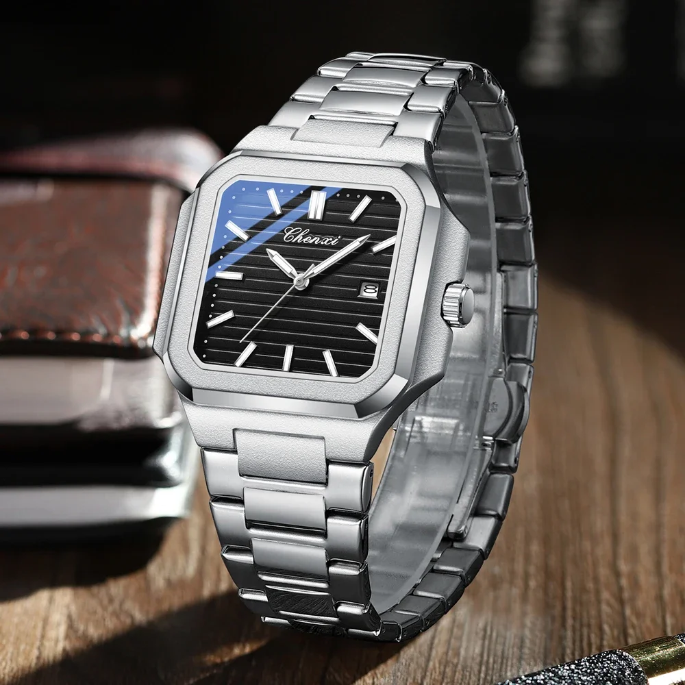 CHENXI New Luxury Top Quality Men's Square Dial Watch Waterproof Quartz Luminous Date Comfortable Daily Wristwatch for Male