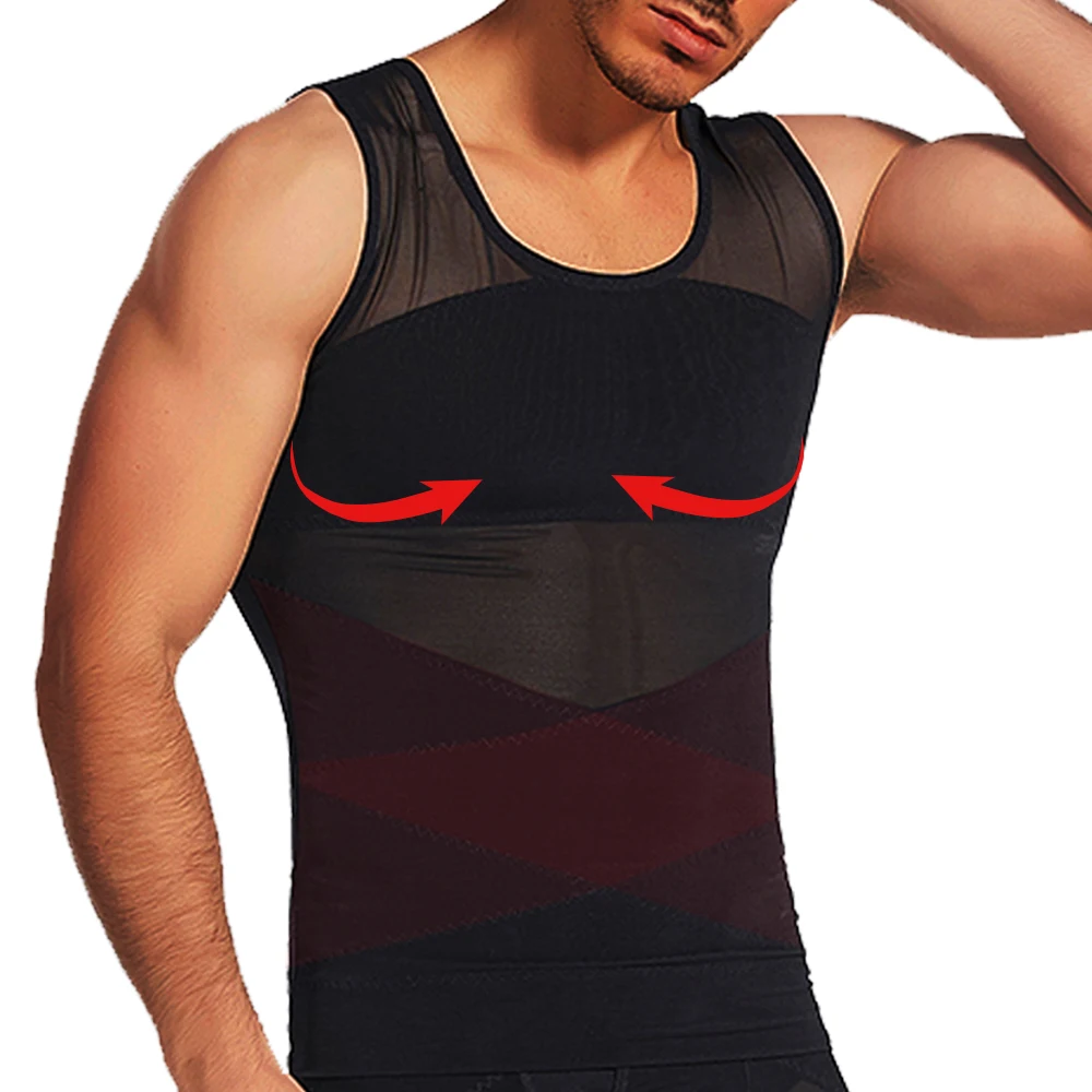 Men Compression Shirts Shapewear Chest Abdomen Control Body Shaper Slimming Undershirts Workout Vest Gym Fitness Tank Tops