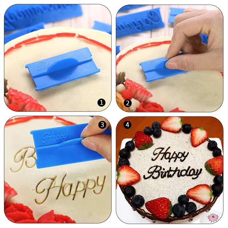 6pcs Cake Baking Molds Alphabet Letter Words Cookie Press Stamp Embosser Cutter Fondant Mould Happy Birthday Cake Decoration