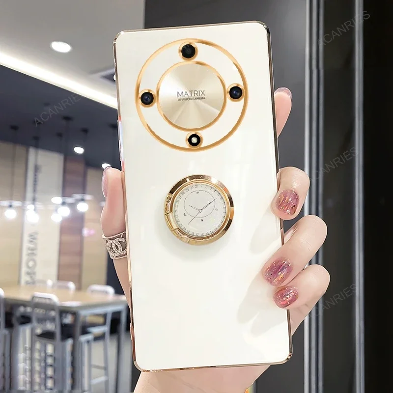 Magic6 Magic5 6lite 5lite Luxury Plating Ring Holder Stand Case For Huawei Honor Magic 6 5 Lite Pro 5g X9a X9b Silicone Cover