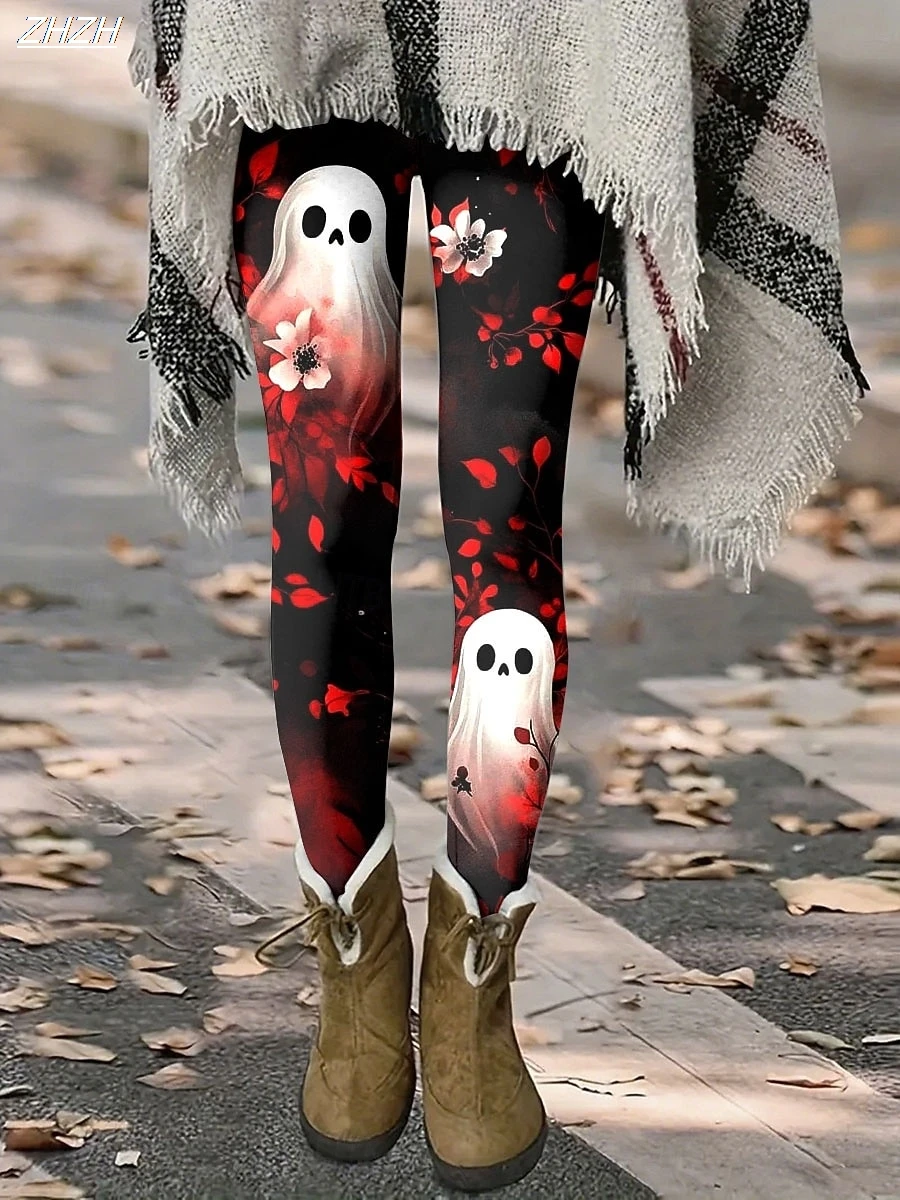 Women's Leggings 2025 Halloween Ghost Graphics Outdoor Trousers Polyester Spandex Stretch Elastic Waist,Control Fall Streetwear