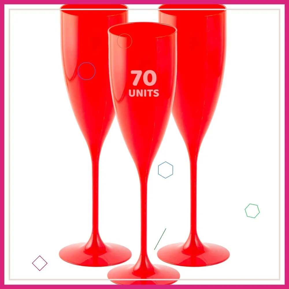 

70 Pack Red Acrylic Champagne Flutes - Shatterproof, Disposable for Wedding Birthday Party 5.4oz