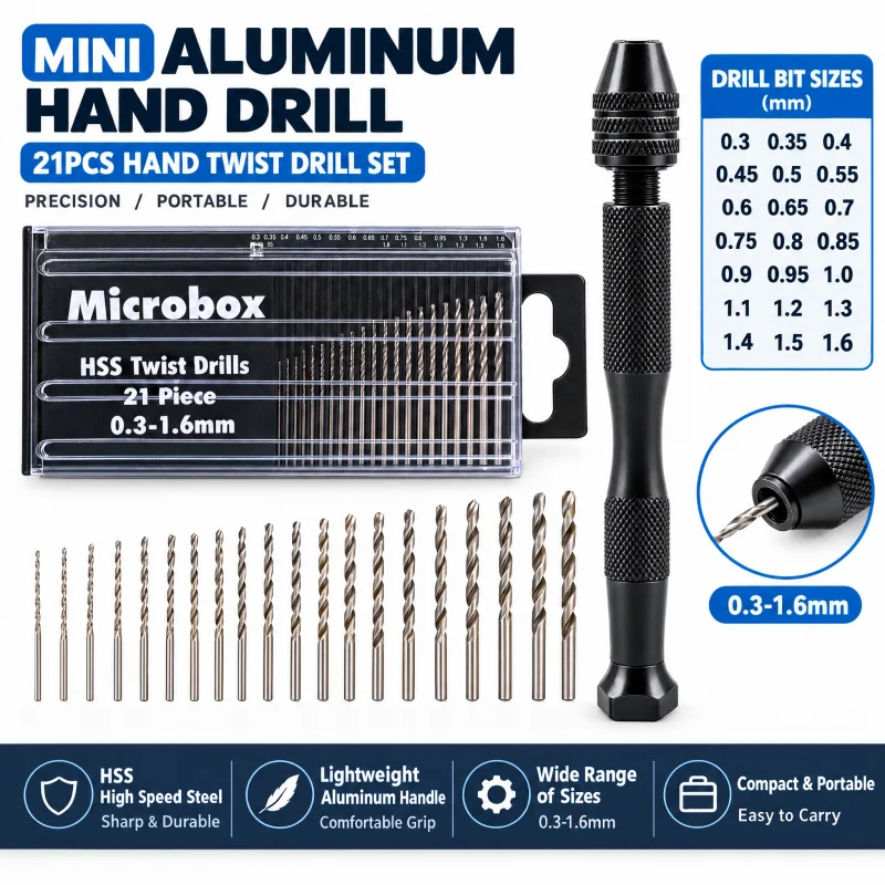 Mini Micro Woodworking Tools Drilling Rotary Manual Twist Drill Bit Aluminum Alloy Hand Drill for Jewelry Tools Drill Bit Sets