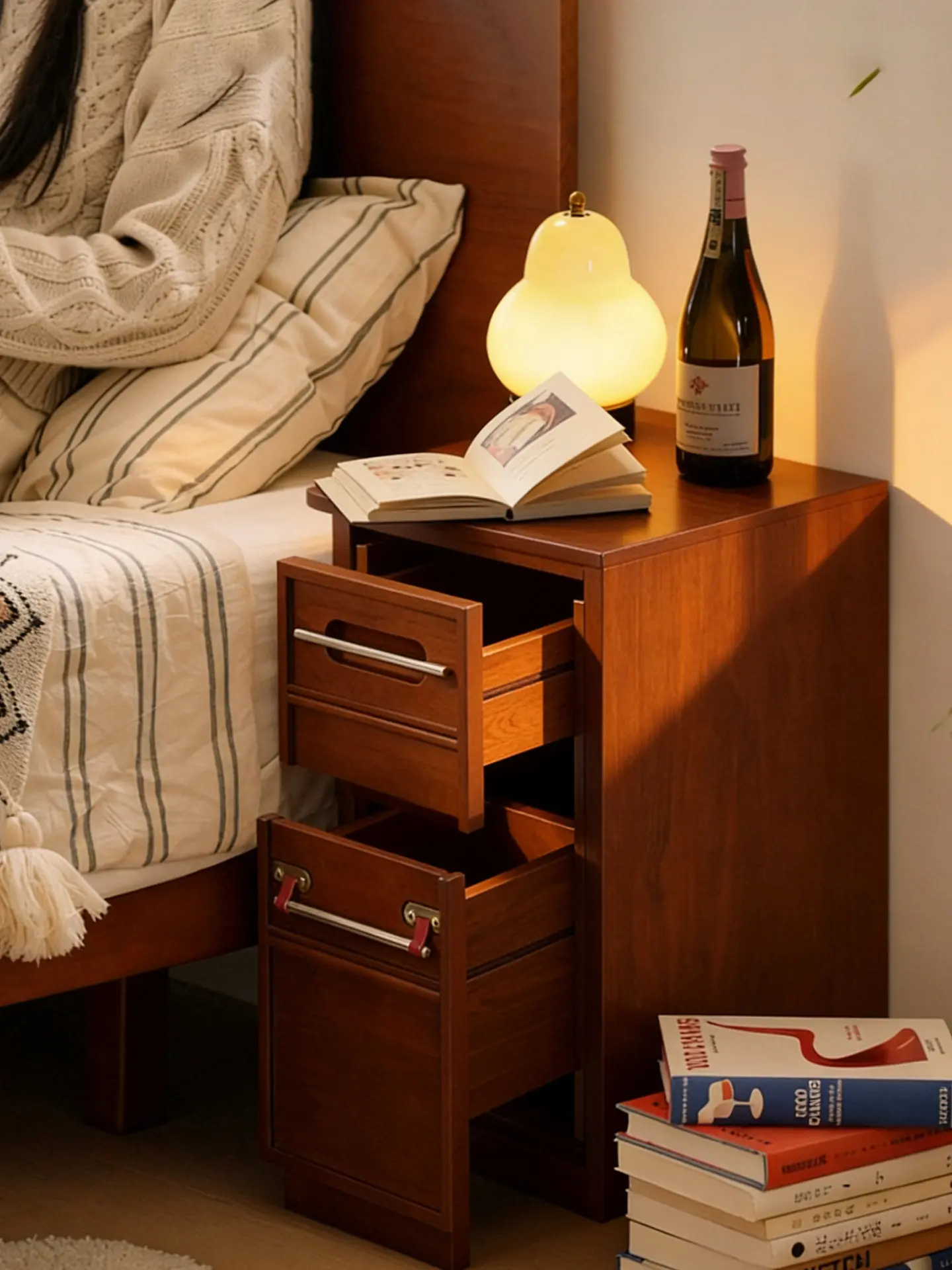 Second-hand solid wood extremely narrow bedside tables for home movable living room sofa side shelves in bedrooms to replace