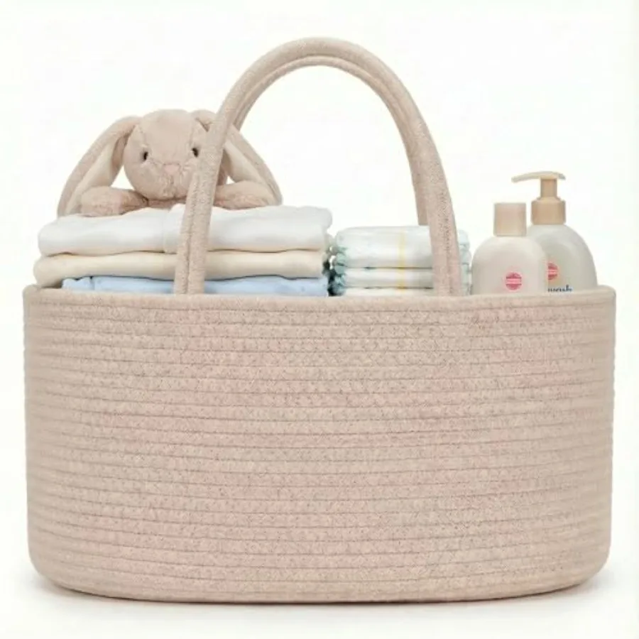 

Diaper Caddy Organizer Large Cotton Rope Nursery Baby Basket Changing Table Organizer for Baby Diaper Storage Portable Car Orga