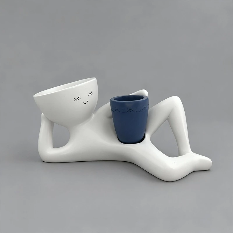 Creative Ornaments Small People Flower Pots Home Desktop Green Plant Vases Resin Handicrafts Ornaments