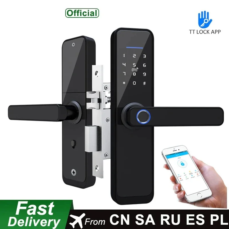 Top! Fingerprint Door Lock WiFi Bluetooth TT Lock APP Electronic Lock Digital 13.56mhz Card Tags Hotel Lock Dual Latch X2