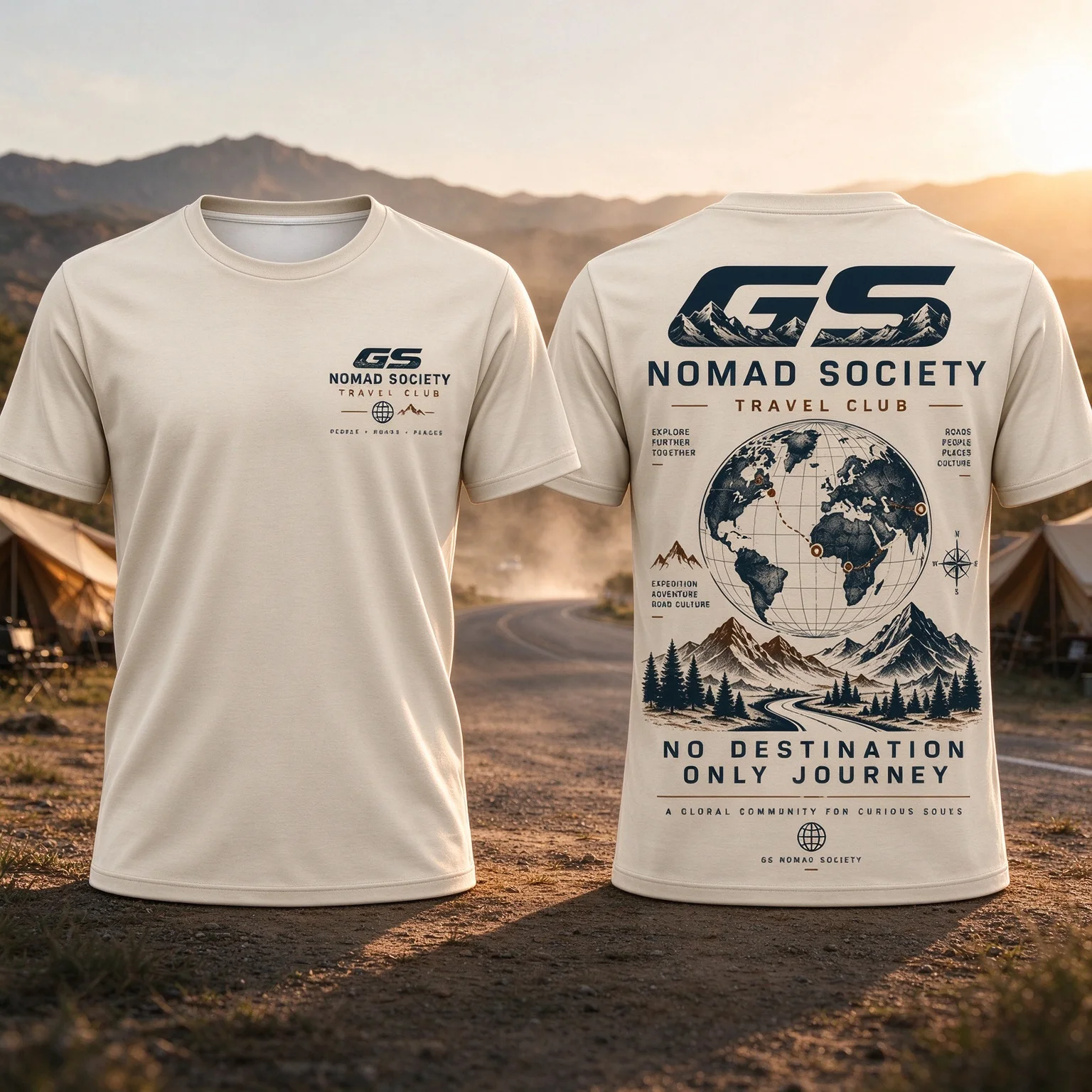 GS Nomad Society Travel T Shirt Adult Unisex Adventure Graphic Tee Outdoor Road Trip Streetwear Casual Journey Top