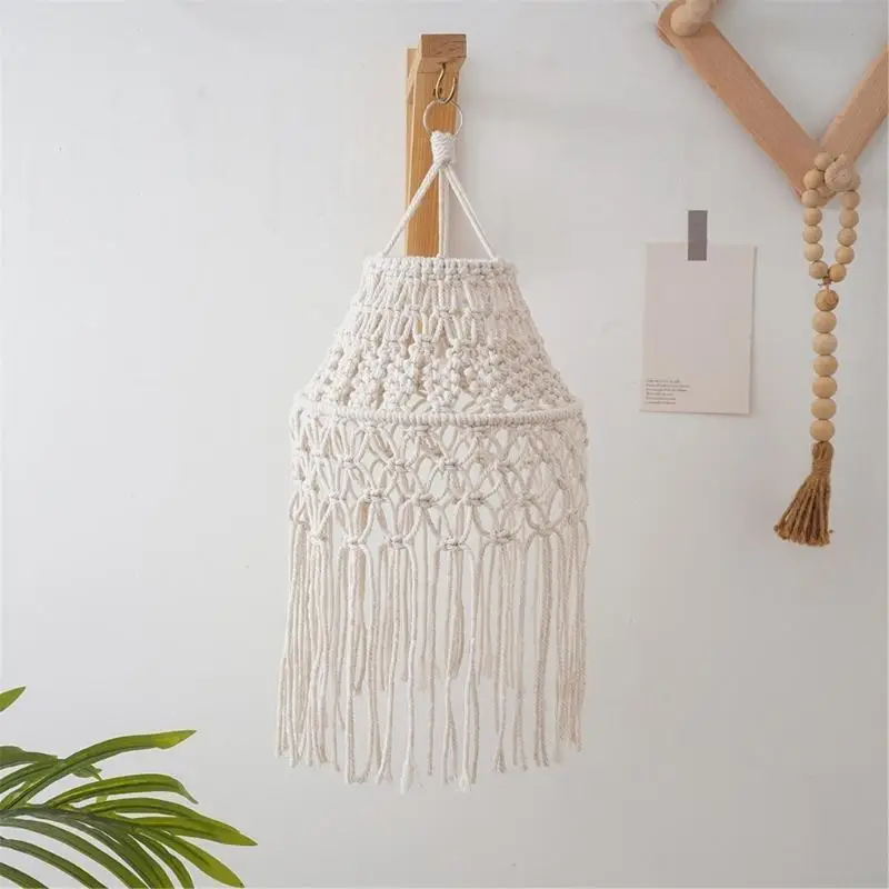 62KD Artisanal Woven Lamp Shade Cotton Rope Bohemian Macrames Tassels Light Cover Lampshade for Living Room Bedroom Decors
