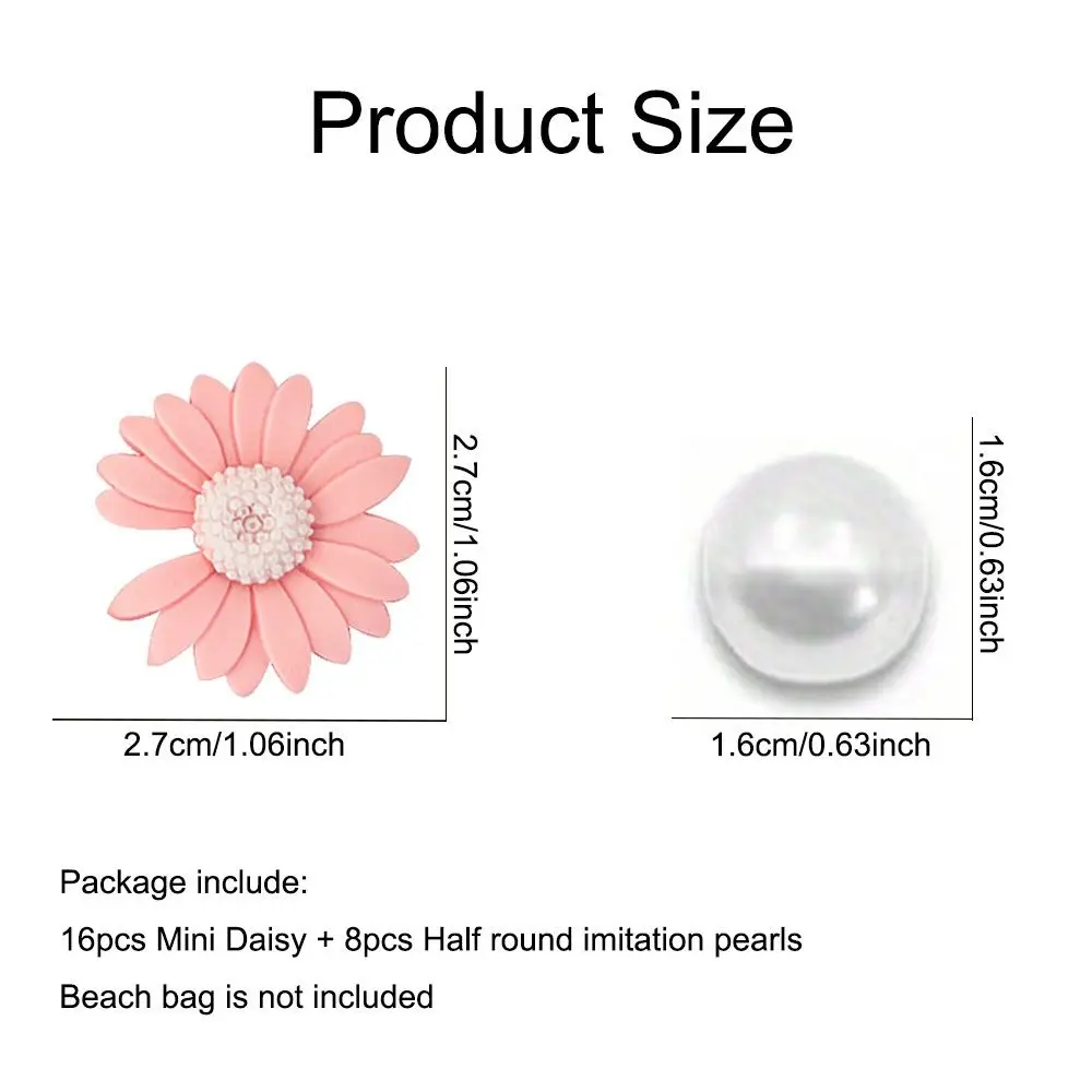 24PCS Flowers Charms for Bogg Bag Decoration PVC Pearl Beach Totes Bags Accessories for Rubber Beach Bag with Holes