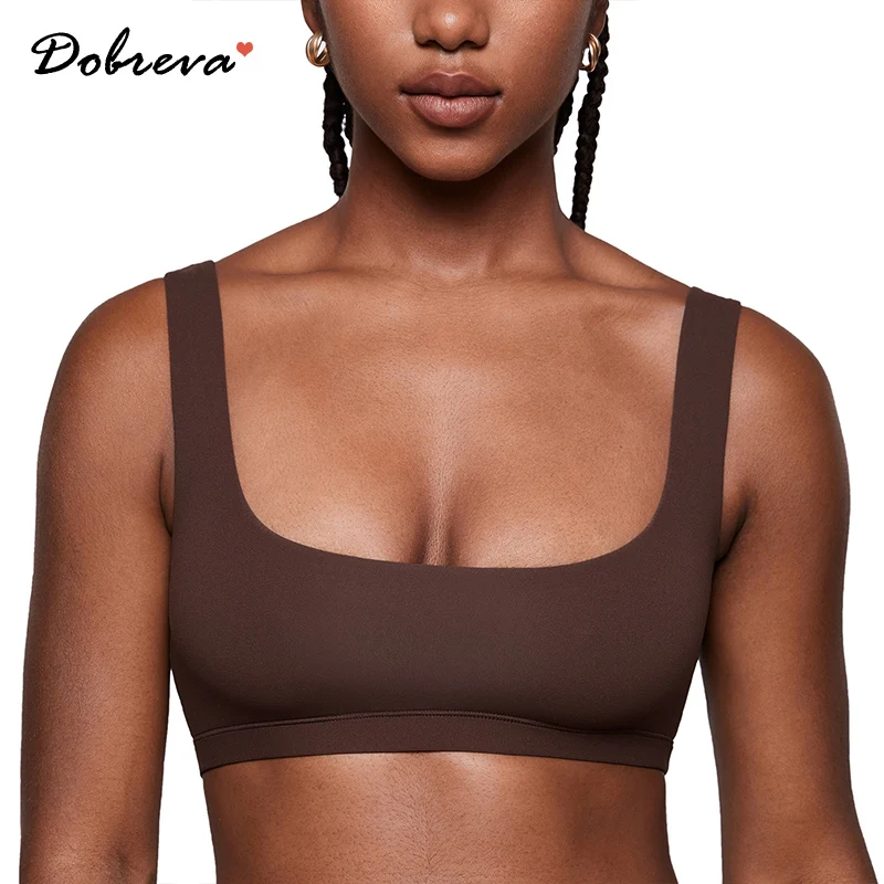 Women\'s Inbarely Soft Bralettes Scoop Neck Seamless Unlined Comfortable Double Layer Low Impact Sports Bra