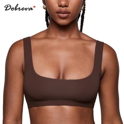 Women's Inbarely Soft Bralettes Scoop Neck Seamless Unlined Comfortable Double Layer Low Impact Sports Bra