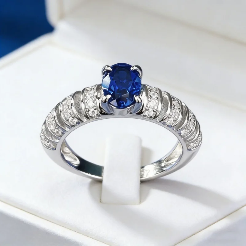 NewS925Silver Oval Simulated Sapphire5X7mmKnuckle ring is elegant, luxurious, and unique