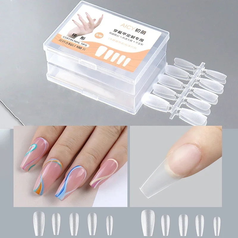 100 pçs/caixa unhas falsas foscas sem polimento imprensa em unhas falsas médio curto design alto fosco macio gel dicas de unhas para extensão