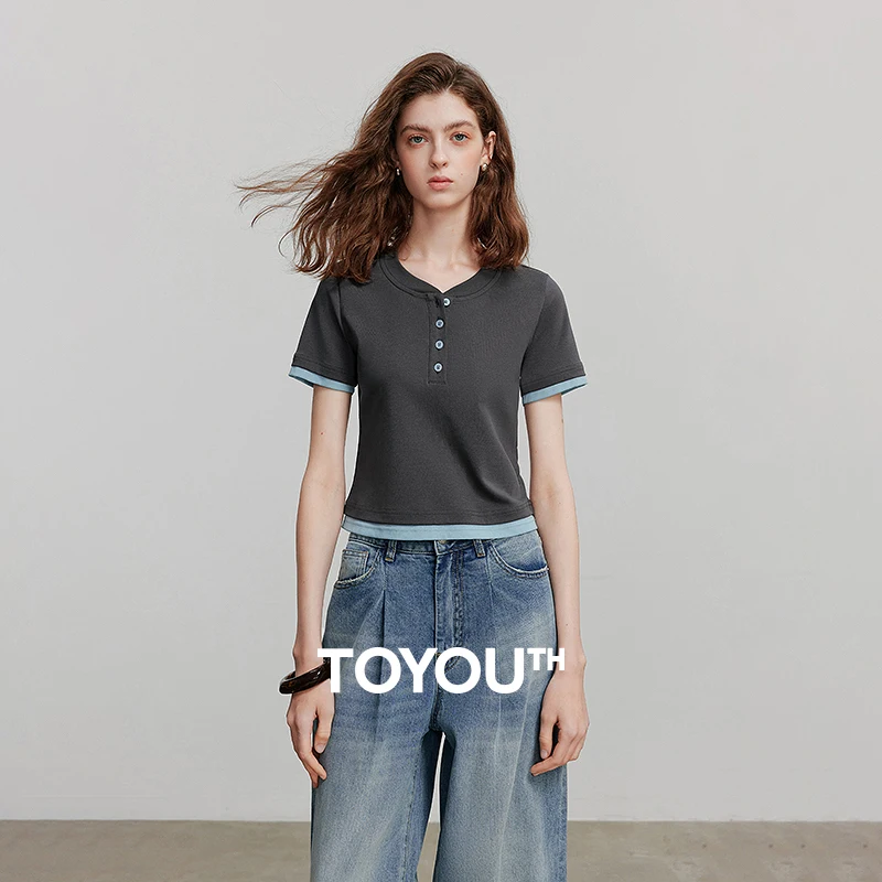 

TOYOUTH Women Short Sleeve T shirt 2025 Summer New Casual Tops 8521046