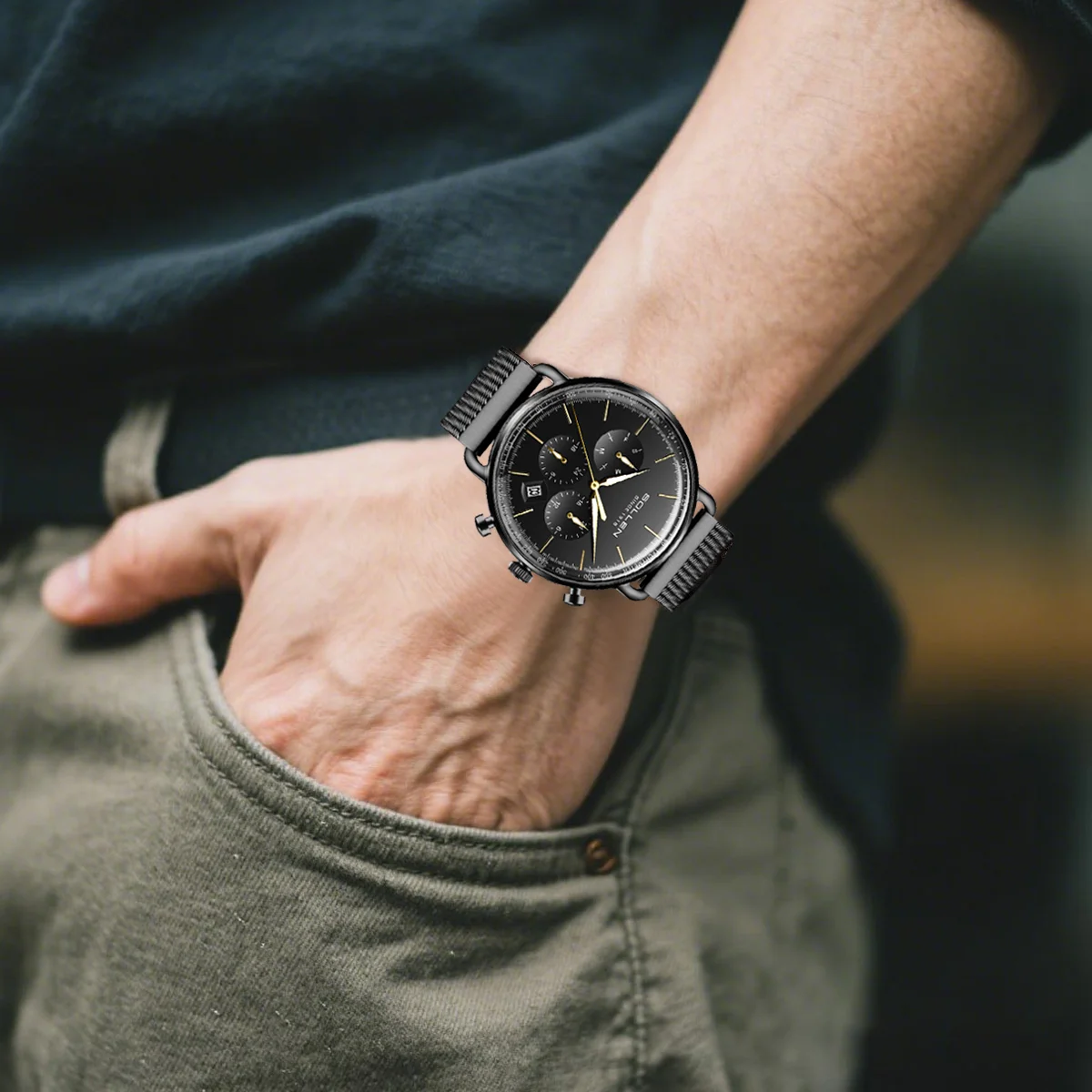 SOLLEN Casual Fashion Men's Quartz Watch Multifunctional Luminous Hands, Stainless Steel Perfect Birthday & Holiday Gift for Him