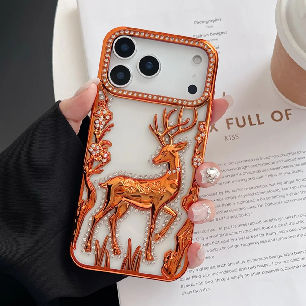 بريق حجر الراين الزهور الغزلان شفافة قضية الهاتف آيفون 17 16 15 14 13 12 برو ماكس الهواء تصفيح حماية غطاء ناعم