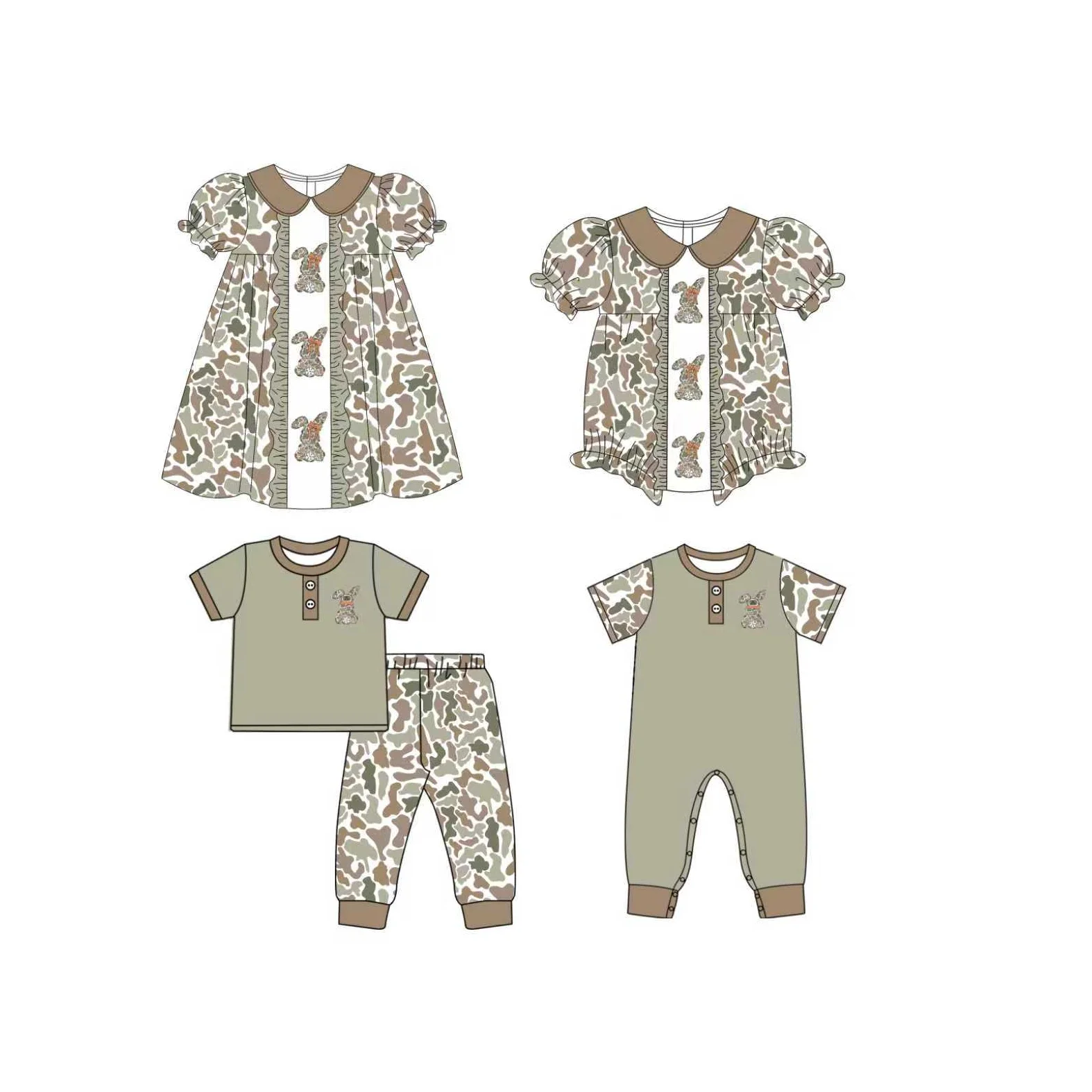

Wholesale Girls Camo Bunny Easter Dress Baby Romper Toddler Boys Boutique Clothes Spring Outfit