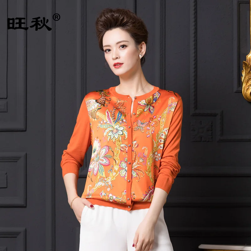 

Birdsky, 1PC Women cardigan sweater button outwear top long sleeve 90.2% mulberry silk flower print, S-901