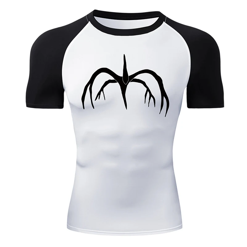 Demon Print Kurzarm-Kompressionsshirts für Herren, sportliche, schnell trocknende T-Shirts, T-Shirts, Gym, Workout, Fitness, Laufen, Unterhemden, Tops