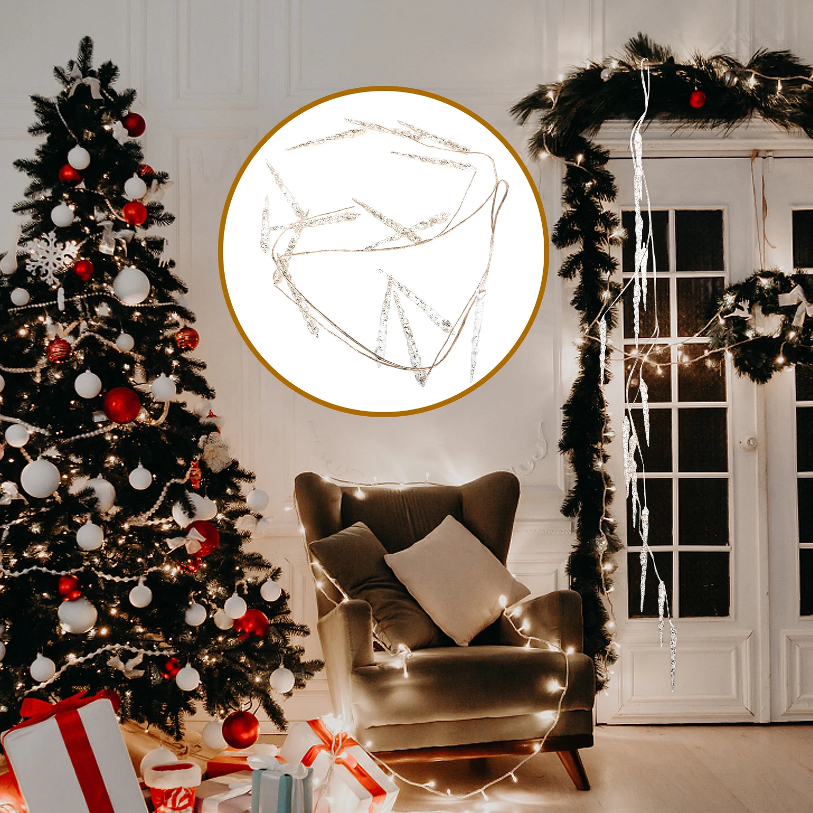 

s Needles Hanging naments Christmas Decorations Clear Crystal Icicles Scene Pendant Holiday Accessories
