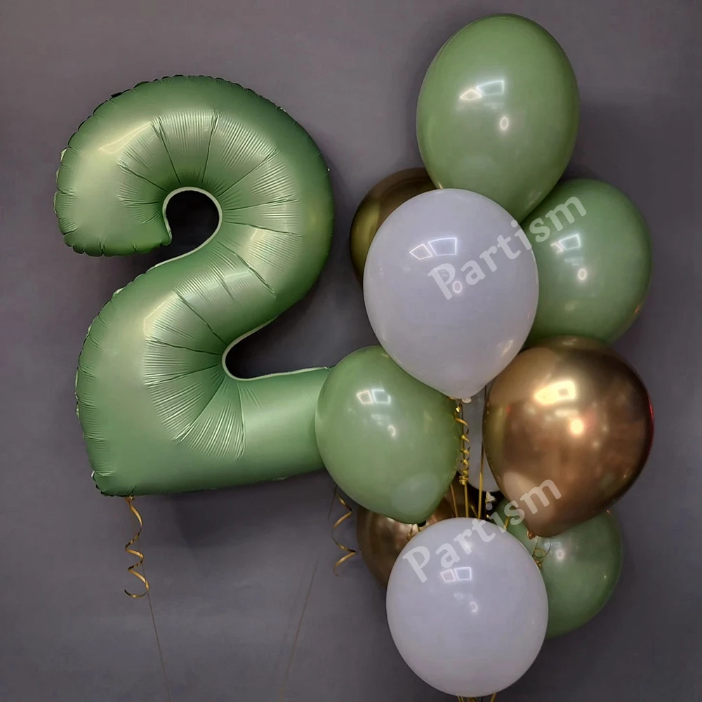32/40inch Green Number Balloon with Retro Green Balloons Set for Adults Kids Happy Birthday Baby Shower Wedding Party Decoration