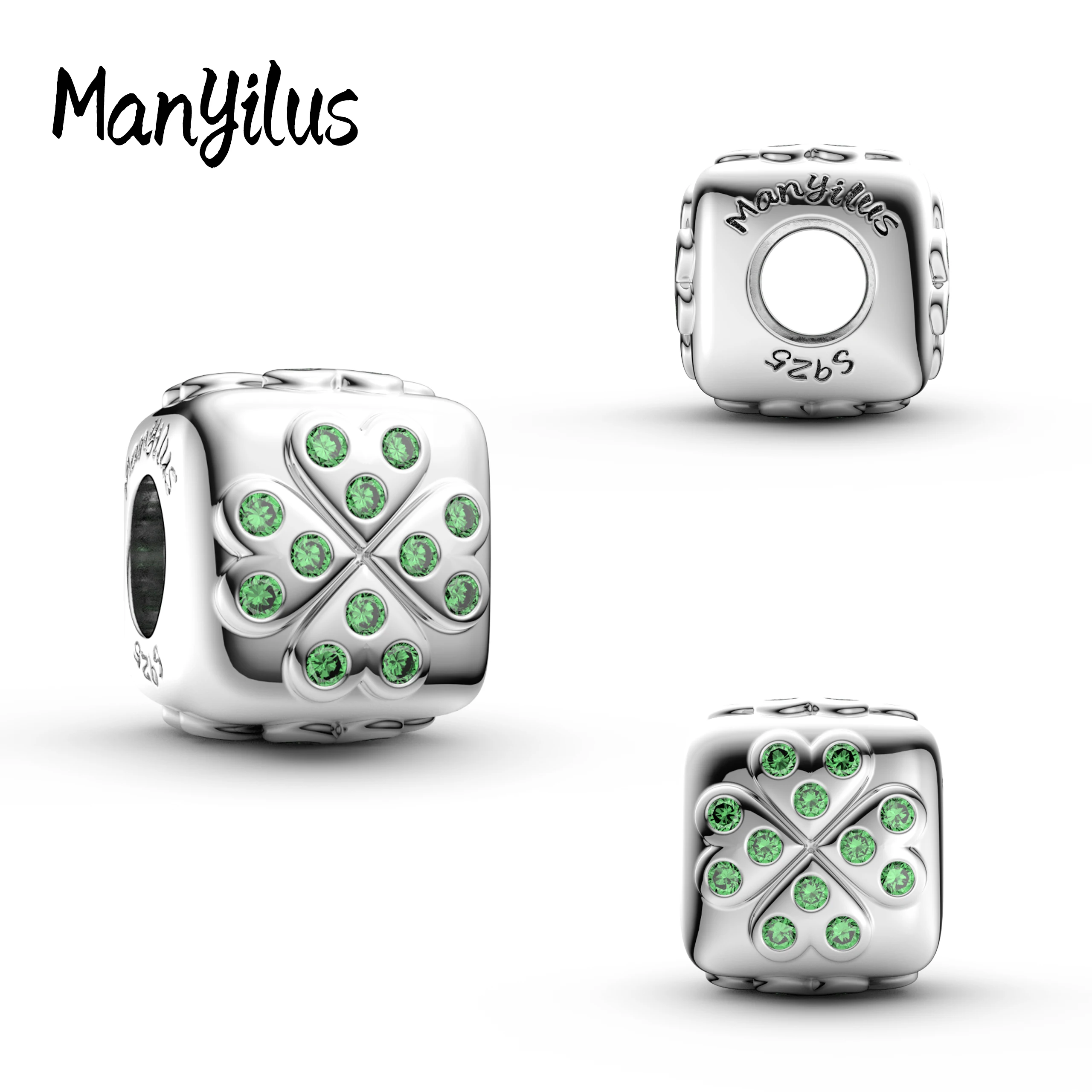 

Manyilus S925 Silver Green Clover Crystal Charm for Original Bracelet Lucky Four Leaf Jewelry Pendant DIY Irish Blessing Gift