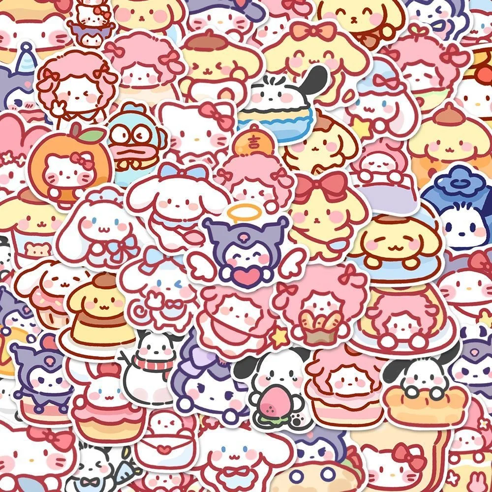 100 sztuk Cute Cartoon Sanrio naklejki moja melodia Kuromi torebka naklejki dekoracyjne Cinnamoroll prezent dla dzieci torba z naklejkami