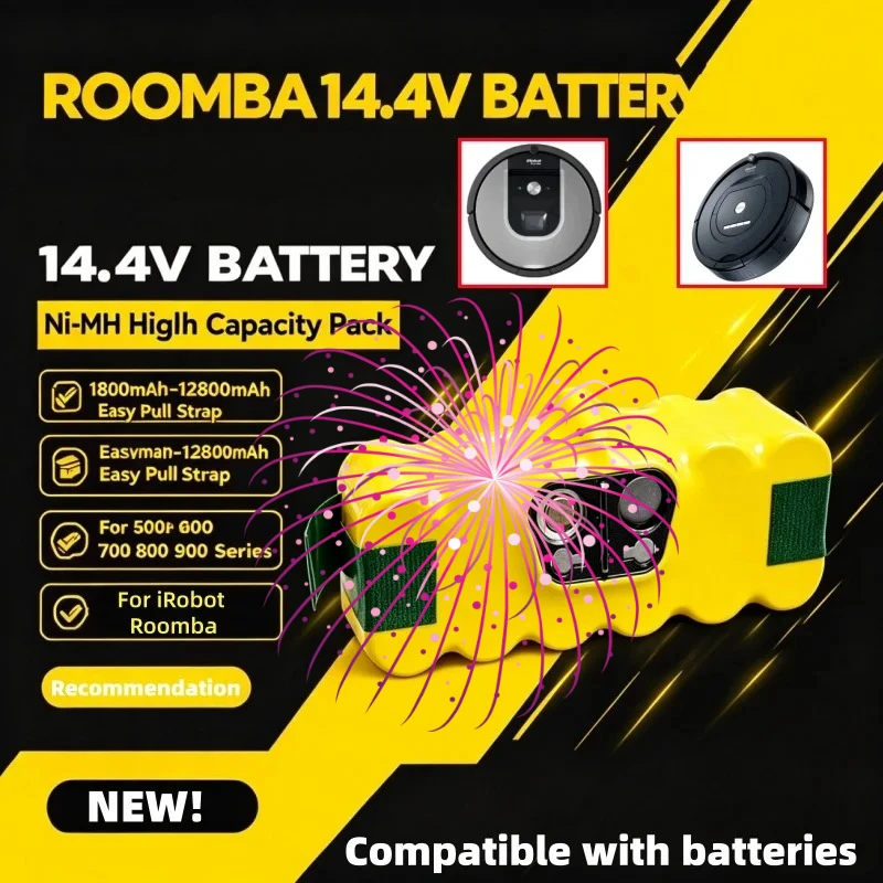 14.4V 1800‑12800mAh NI‑MH Replacement Battery Lpega For iRobot Roomba 500 600 700 800 Series 530 555 560 880