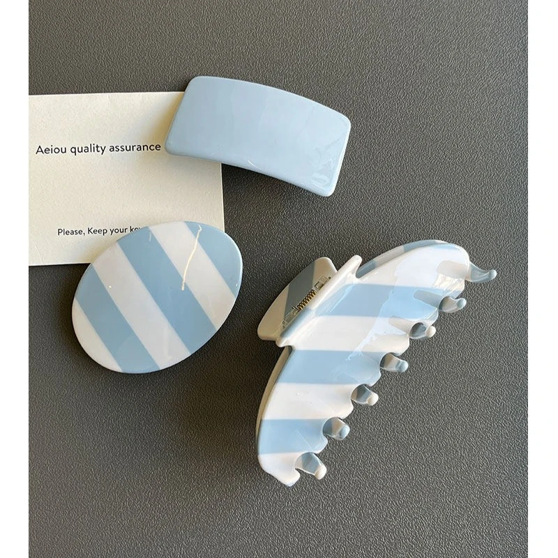 High Quality Babyblue Stripe Hair Claw Clips for Women Girls Simple Fashion Large Acetate Shark Clip Hair Clamp Hair Accessories