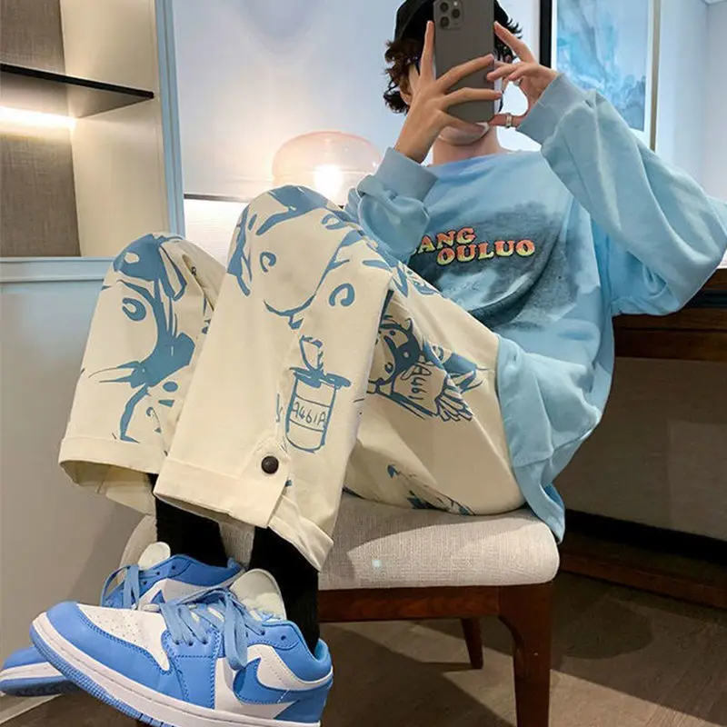 Animal Print Baggy Pants Men Streetwear Wide Leg Oversize Sweatpants Y2k Casual Sport Straight Trousers 2024 Harajuku Fashion