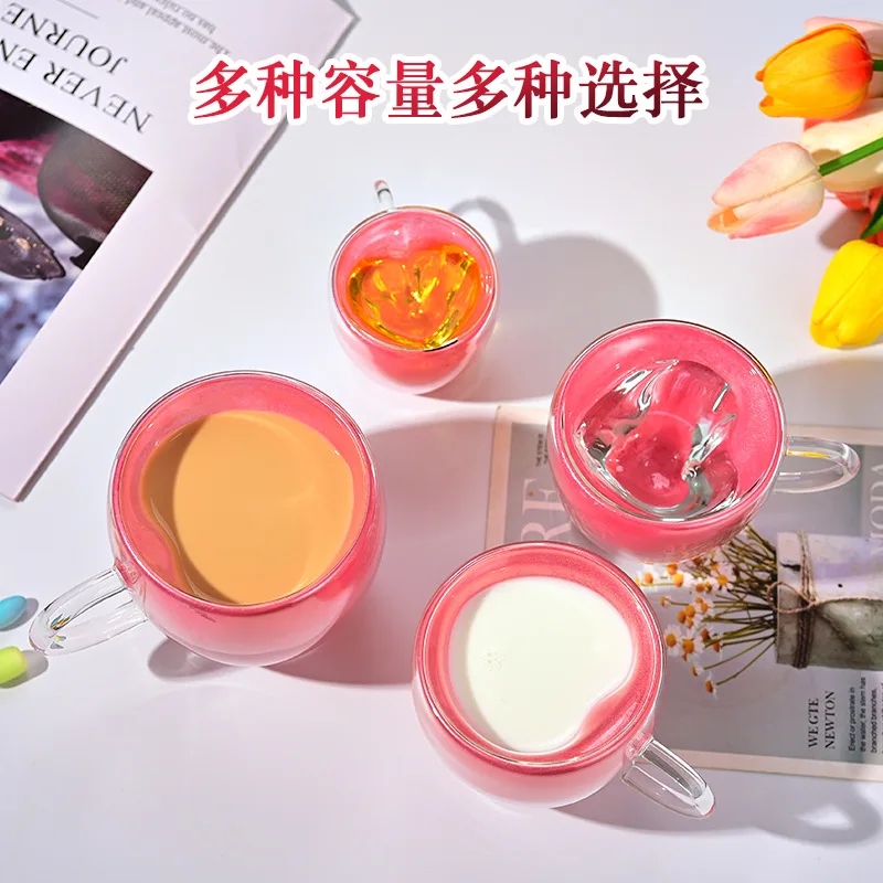 

Simple double-layer high-value glass with handle couple gift love high borosilicate milk juice cup household cup